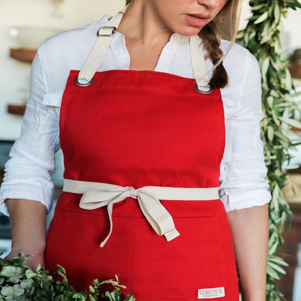 Red Cotton Twill Apron w/ Cream Adjustable Straps